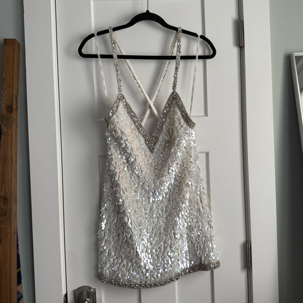 Retrofete Ivanna Sequin Feather Crystal Embellished Mini Dress NEW with tags - Picture 3 of 12